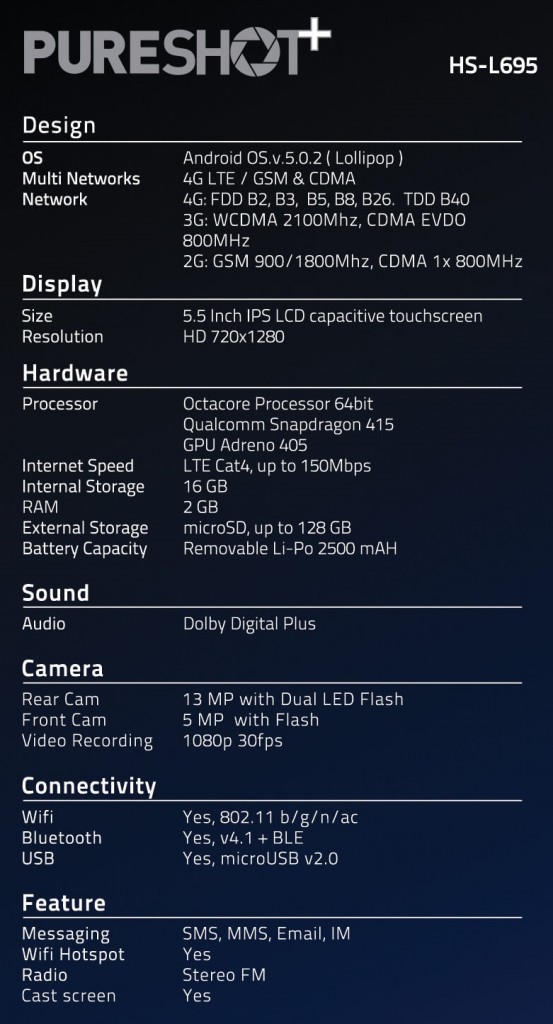 Hisense PureShot+, Ponsel Andal Tampilan Menawan 13 hi spek