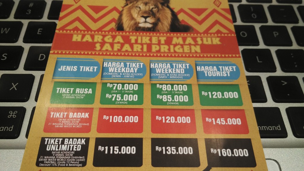 Harga tiket masuk Safari Prigen 2016