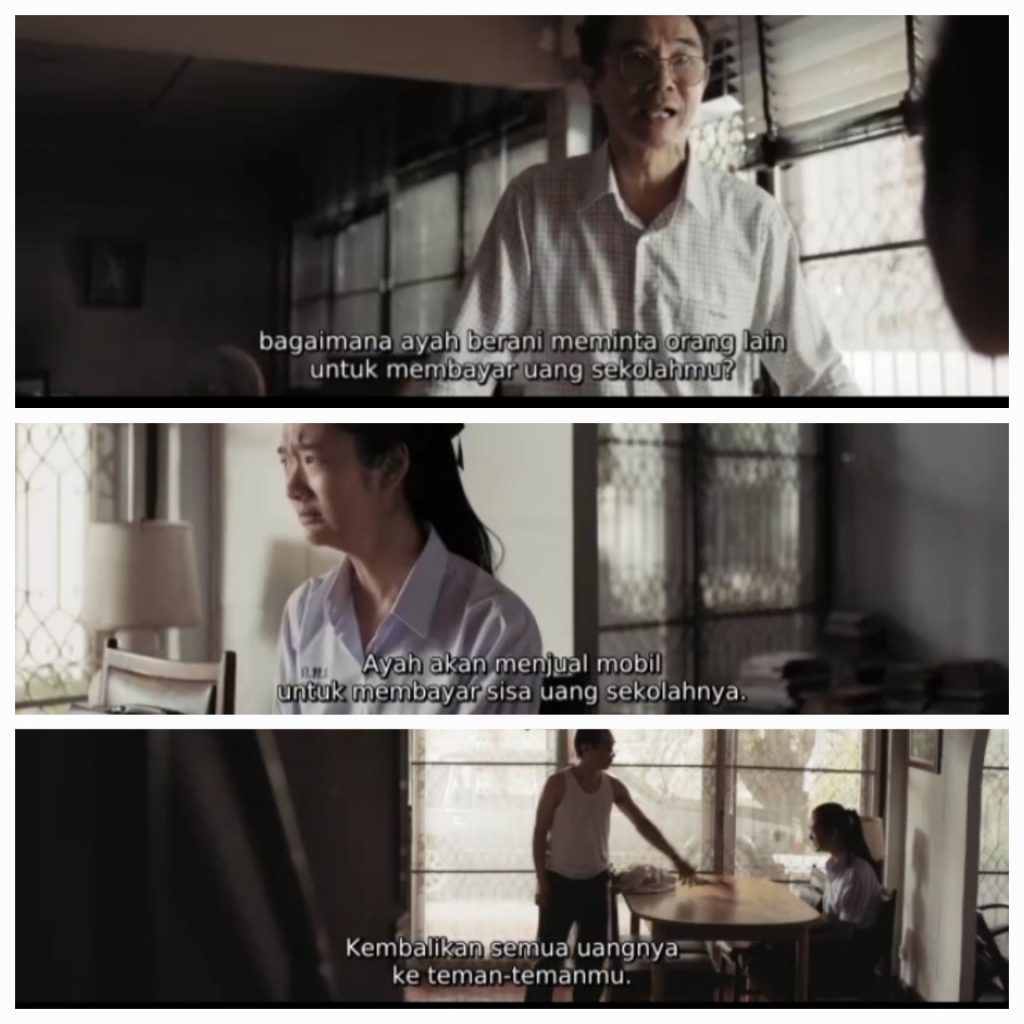 3 Trik Hemat Back to School with Home Credit Indonesia 3 Potongan diskusi ayah dan Lynn di film.Bad Genius