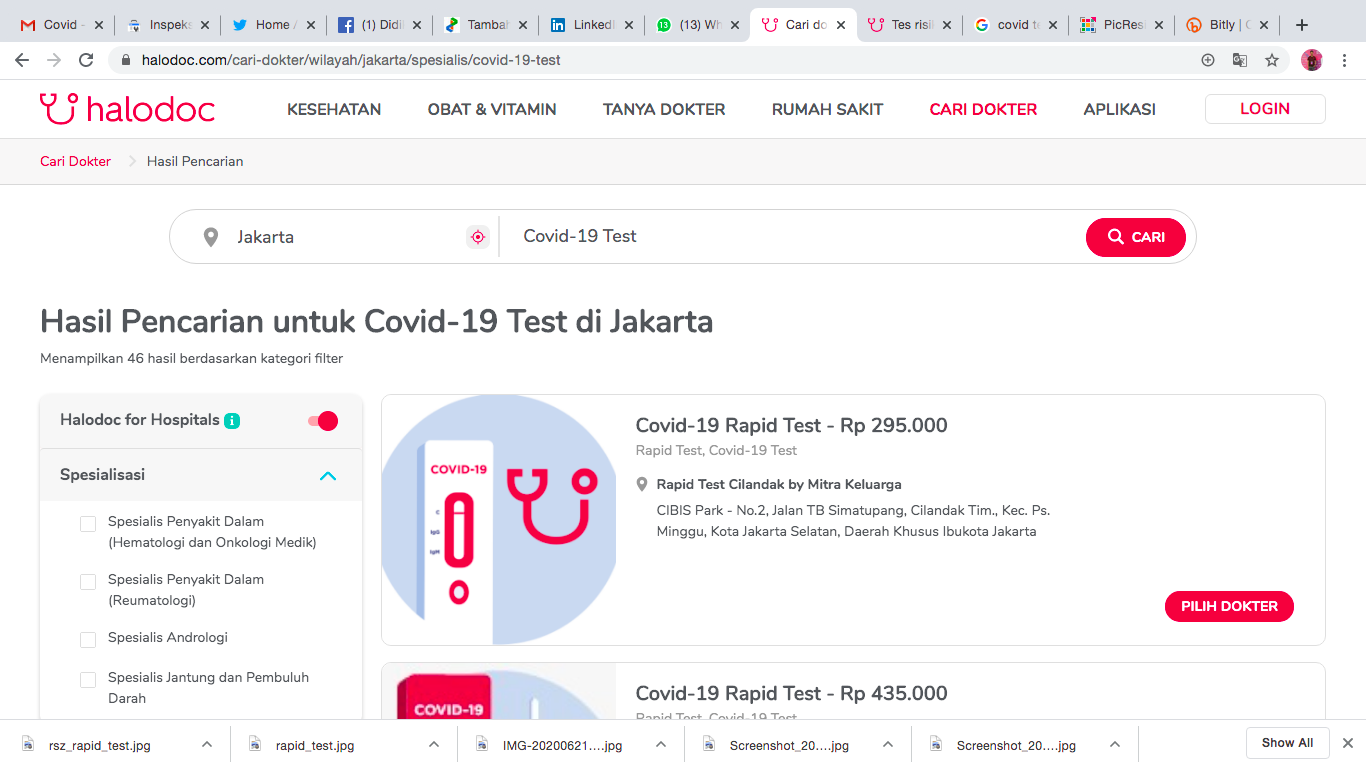 Covid test di Jakarta melalui Halodoc